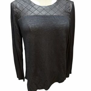 Sandro Linen and Lambs Leather Black Quilted Women's Blouse Sz 2